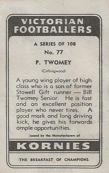 1949 Kornies Victorian Footballers #77 Pat Twomey Back